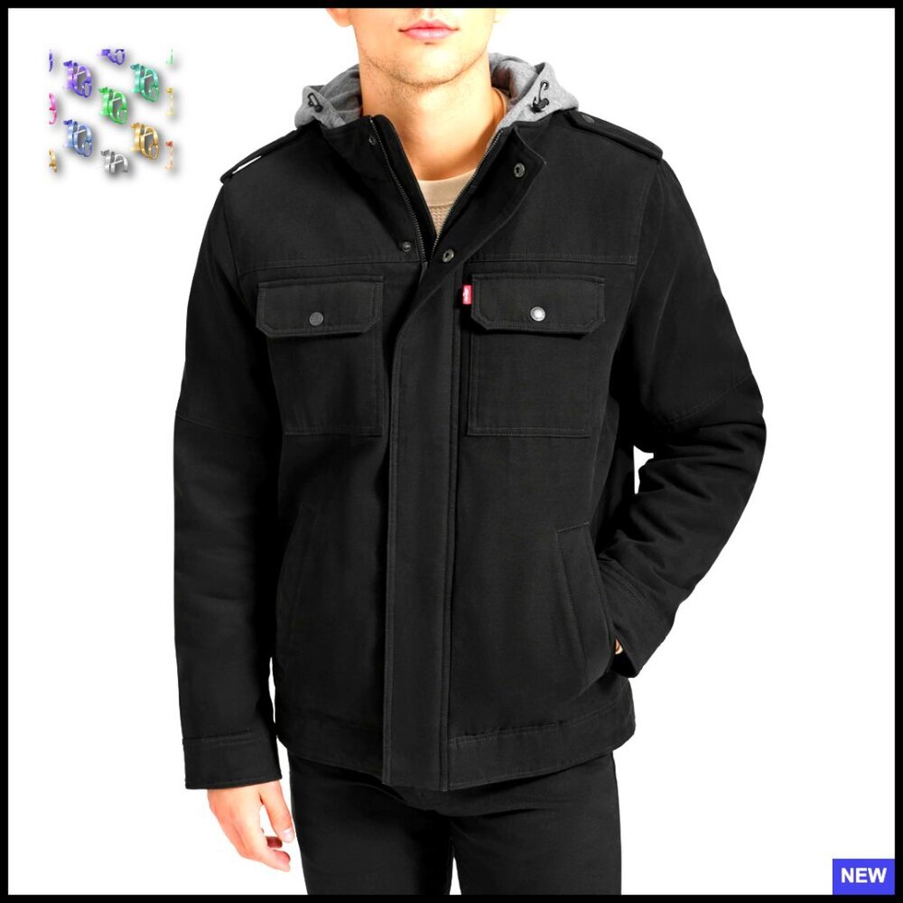 Hooded Utility Jacket Sherpa Lined Cotton Canvas Regular Fit Anorak Style